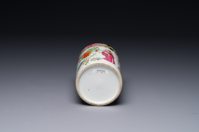 A Chinese Canton famille rose 'Wu Shuang Pu' brush pot, 19th C.