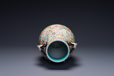 A Chinese famille rose 'millefleurs' 'hu' vase, Qianlong mark, Republic
