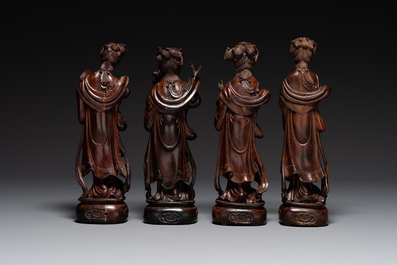Eight Chinese wooden sculptures of female deities, 19th C.