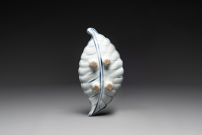 A rare Chinese blue and white leaf-shaped ko-sometsuke dish for the Japanese market, Tianqi