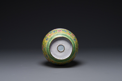 A Chinese Canton enamel yellow-ground vase, 19th C.