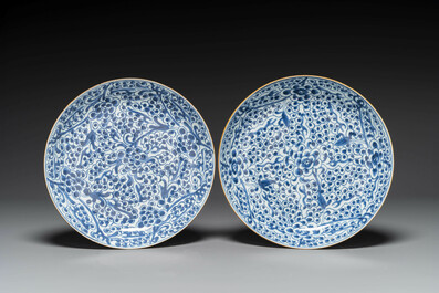 Four Chinese blue and white dishes with floral design, Kangxi/Yongzheng