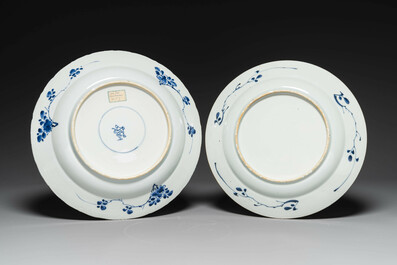 Four Chinese blue and white dishes with floral design, Kangxi/Yongzheng