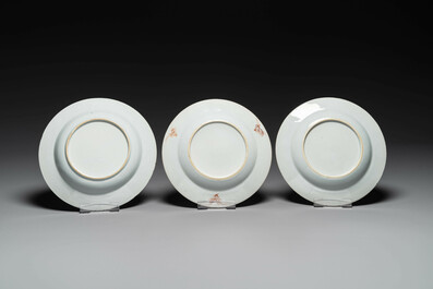 Zes Chinese famille rose borden met floraal decor, Qianlong