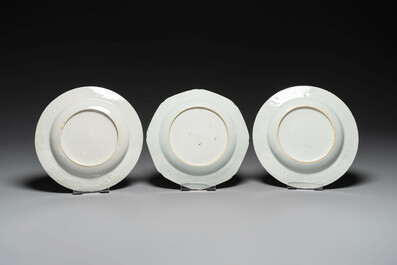 Zes Chinese famille rose borden met floraal decor, Qianlong