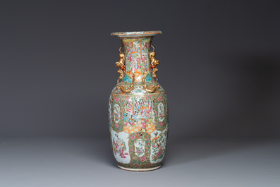 A large Chinese Canton famille rose vase with narrative design, 19th C.
