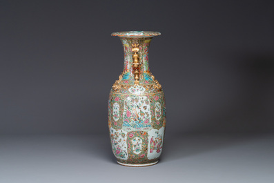 A large Chinese Canton famille rose vase with narrative design, 19th C.