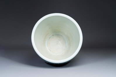 A large Chinese blue and white 'peony scroll' fish bowl, Qianlong/Jiaqing
