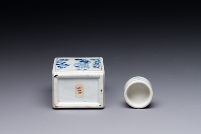 A rectangular Chinese blue and white 'Long Eliza' tea caddy and cover, Kangxi