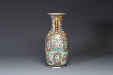 A large Chinese Canton famille rose vase with narrative design, 19th C.