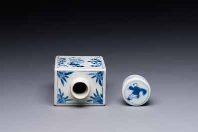 A rectangular Chinese blue and white 'Long Eliza' tea caddy and cover, Kangxi