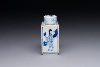 A rectangular Chinese blue and white 'Long Eliza' tea caddy and cover, Kangxi