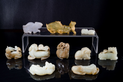 Tien Chinese jade sculpturen van dieren, Qing