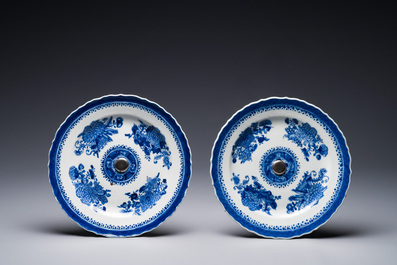 A pair of Chinese blue and white plates with silver-plated 'Alpaca Berndorf' mounts, Jiaqing