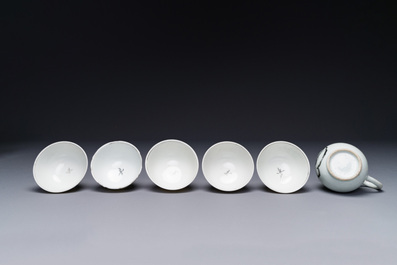 Five Chinese export grisaille cups and a milk jug, Qianlong