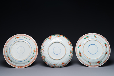 Three Chinese famille verte 'phoenix and peony' plates, Kangxi