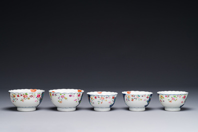 Collection de sept pi&egrave;ces en porcelaine de Chine famille rose &agrave; d&eacute;cor de feuilles de tabac, Qianlong