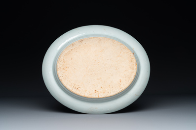 An oval Chinese monogrammed Canton famille rose dish, 19th C.