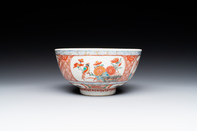 A pair of Chinese English-decorated plates and a Dutch-overdecorated Chinese bowl and plate, Qianlong