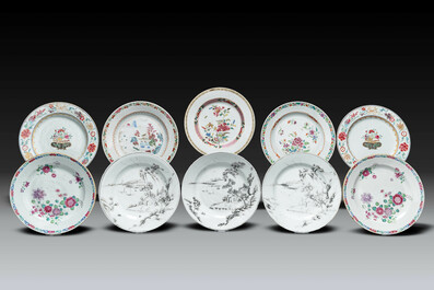 Collection vari&eacute;e en porcelaine de Chine en grisaille et famille rose, Yongzheng/Qianlong