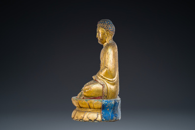 Grand Bouddha en bois dor&eacute; et polychrom&eacute;, Chine ou Vietnam, 19&egrave;me