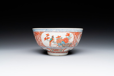 A pair of Chinese English-decorated plates and a Dutch-overdecorated Chinese bowl and plate, Qianlong