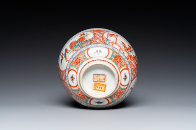 A pair of Chinese English-decorated plates and a Dutch-overdecorated Chinese bowl and plate, Qianlong