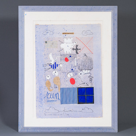 Christian Silvain (1950): 'Rencontres', gemengde techniek en collage op papier, multiple (41/50), gesigneerd en gedateerd 1992