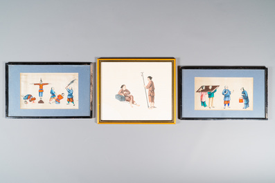 Dix peintures sur papier de riz repr&eacute;sentant des ch&acirc;timents, Chine, Canton, 19&egrave;me