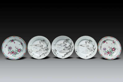 Collection vari&eacute;e en porcelaine de Chine en grisaille et famille rose, Yongzheng/Qianlong