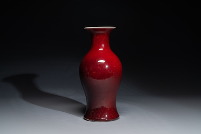 A Chinese monochrome copper-red-glazed vase, 19th C.