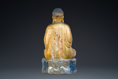 Grand Bouddha en bois dor&eacute; et polychrom&eacute;, Chine ou Vietnam, 19&egrave;me