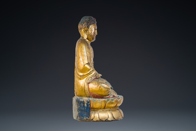 Grand Bouddha en bois dor&eacute; et polychrom&eacute;, Chine ou Vietnam, 19&egrave;me