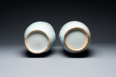 Group of six Chinese famille rose and blue and white vases, 19th C.
