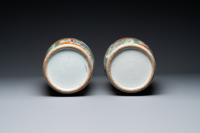 Group of six Chinese famille rose and blue and white vases, 19th C.