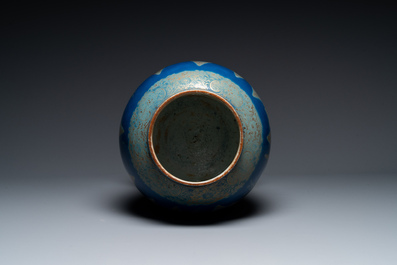 A Chinese gilt-decorated powder-blue vase with landscape design, Qianlong/jiaqing