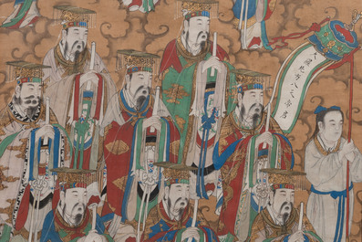 Ecole chinoise: 'Divinit&eacute;s au ciel', encre et couleur sur soie, Qing