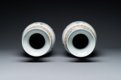 Group of six Chinese famille rose and blue and white vases, 19th C.