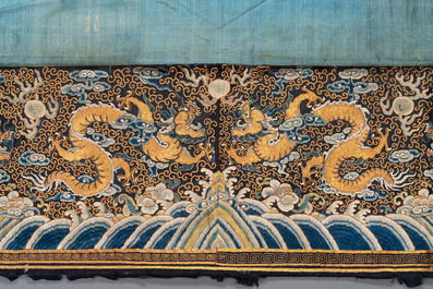 A Chinese gold- and silver-thread-embroidered silk cloth with dragons, Qing