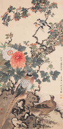 Tian Shiguang 田世光 (1916-1999): 'Oiseaux et fleurs', encre et couleur sur papier