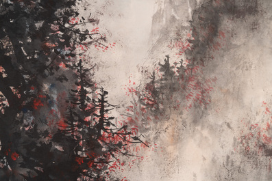 Li Xiongcai 黎雄才 (1910-2001): 'Paysage', encre et couleur sur papier, dat&eacute;e 1993