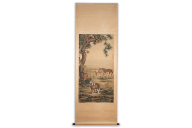 Chang Zenhao 常曾灏: 'Horses', ink and colour on silk, dated 1952