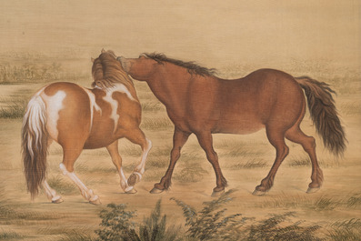 Chang Zenhao 常曾灏: 'Horses', ink and colour on silk, dated 1952