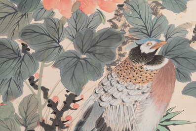 Tian Shiguang 田世光 (1916-1999): 'Oiseaux et fleurs', encre et couleur sur papier