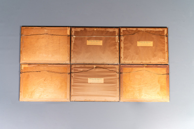 Six framed Chinese rice paper paintings with flowers and butterflies, Canton, 19th C.