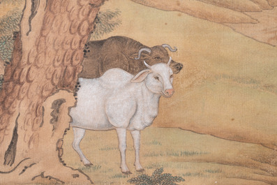 Shen Quan 沈铨 (1682-1760): 'Animals by the mountain', ink and colour on silk, dated 1728