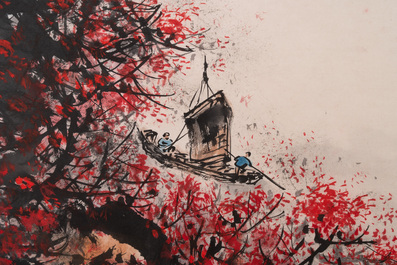 Li Xiongcai 黎雄才 (1910-2001): 'Paysage', encre et couleur sur papier, dat&eacute;e 1993