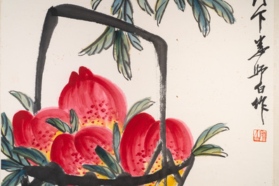 Lou Shibai 娄师白 (1918-2010): 'P&ecirc;ches', encre et couleur sur papier