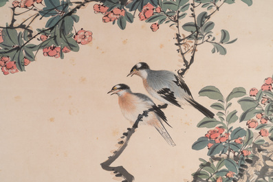 Tian Shiguang 田世光 (1916-1999): 'Oiseaux et fleurs', encre et couleur sur papier