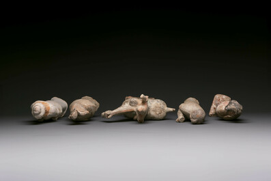 Five various Chinese painted terracotta figures, Tang